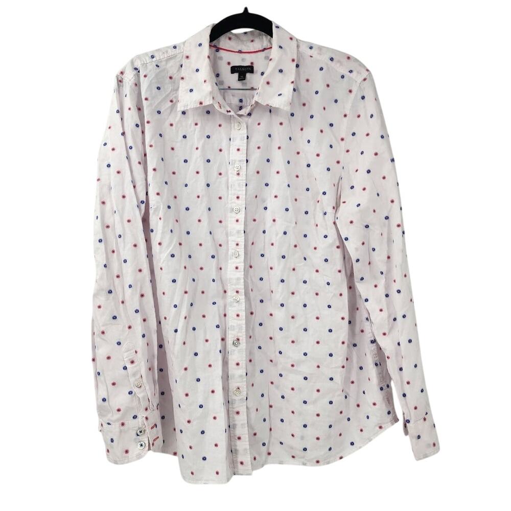 Talbots Embroidered Polka Dot Button Down Top Womens Size Extra Large XL